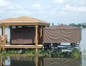 side by side, two touchless boat covers