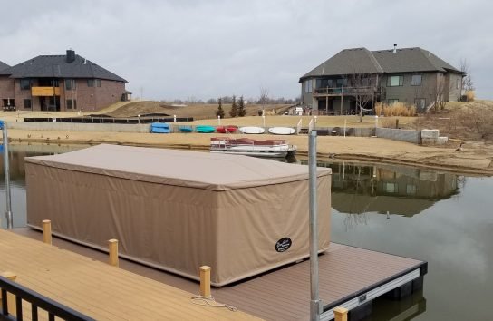 Pontoon boat Cover on a Floating Dock