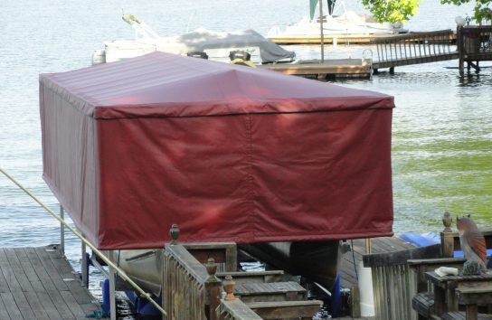 Pontoon Boat Cover. Red lowered.