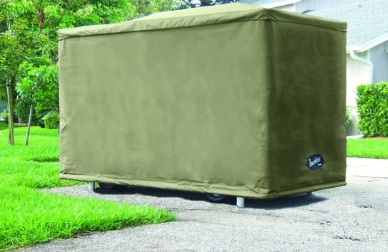 Tan Colored Automatic Cover for a Golf Cart